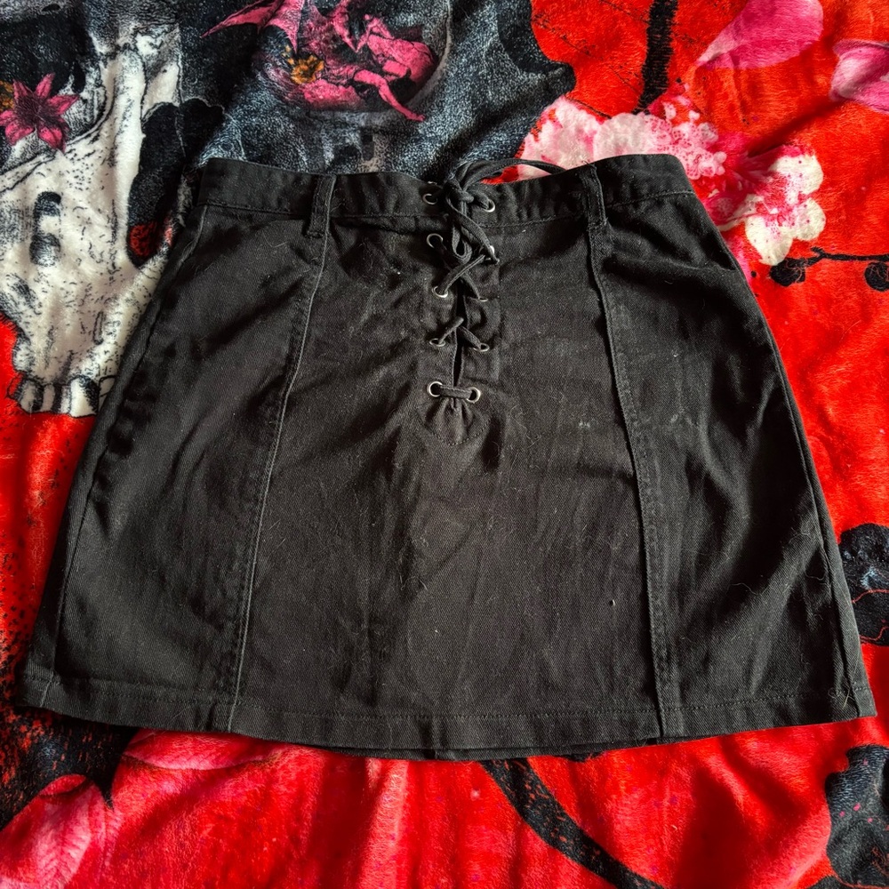 Forever 21 Black Lace-Up Mini Skirt